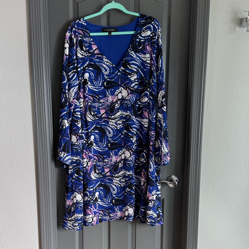 Lane Bryant Blue and Pink Patterned Dress with Blue Liner